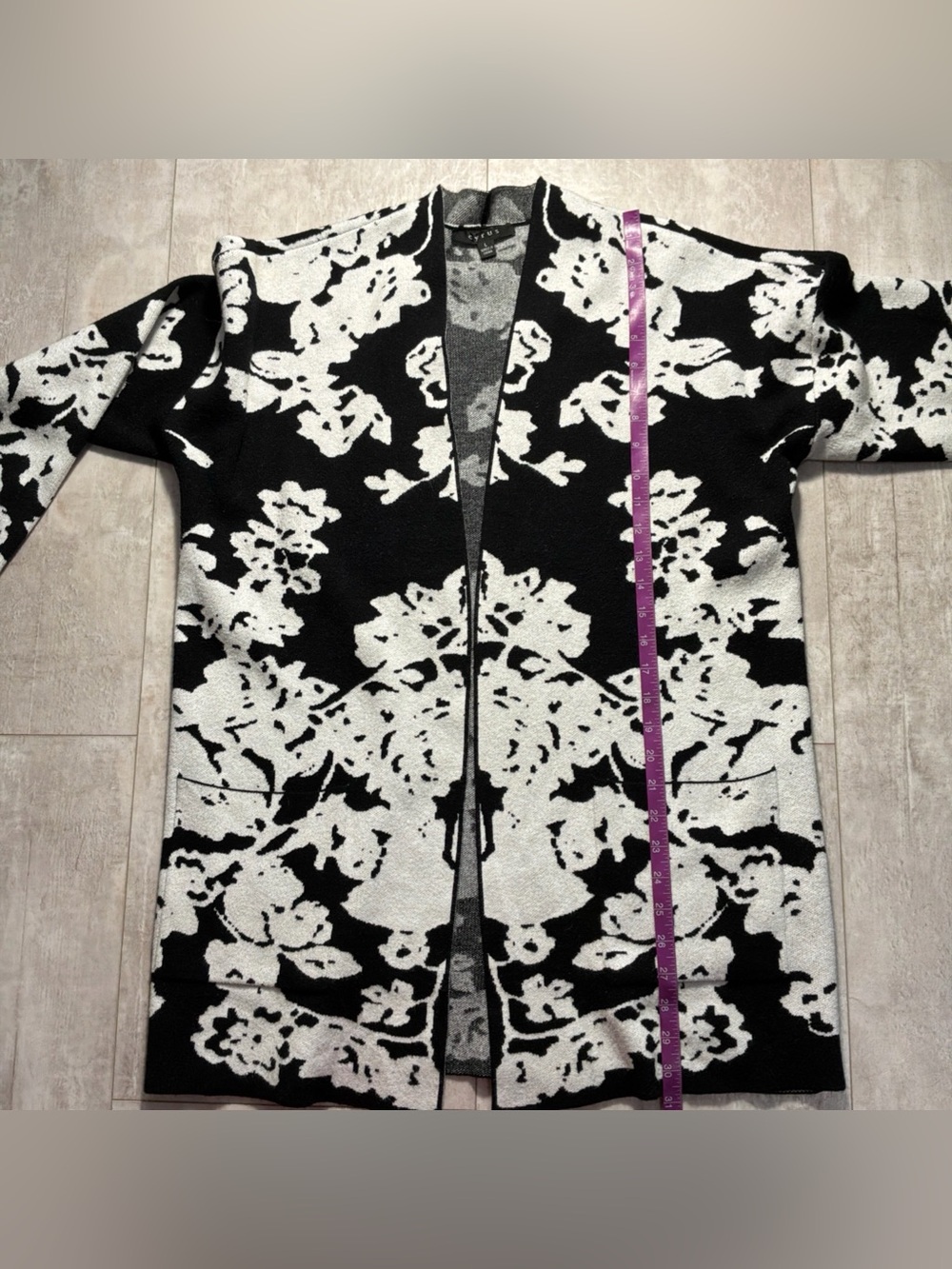 Cyrus Open Front Cardigan Black White Floral Cardigan Women’s Large - Picture 11 of 11